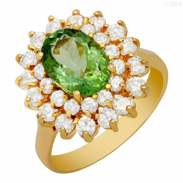 Peridot and Colourless Stone Double Halo Cocktail Ring