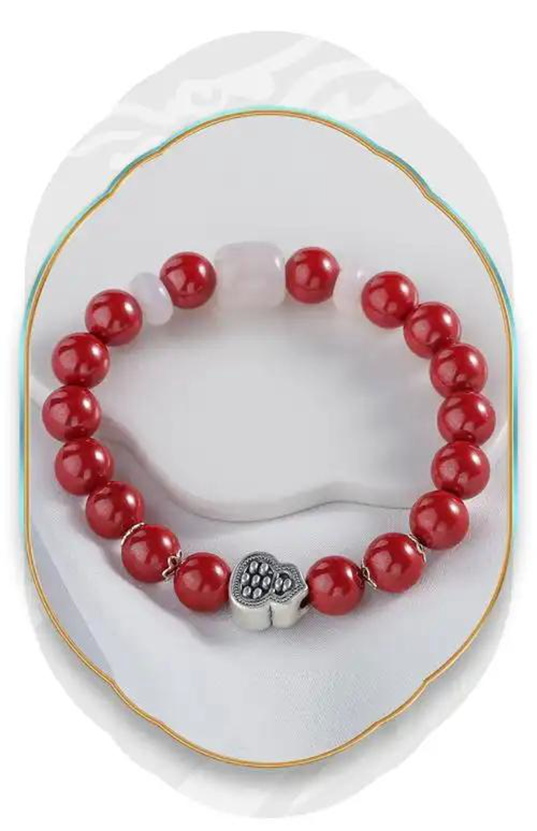 Red Coral Beaded Bracelet with Silver Charm Accent